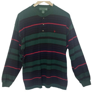 Vintage Knights of the Round Table Mens Striped Henley Polo Size L Rugby Preppy